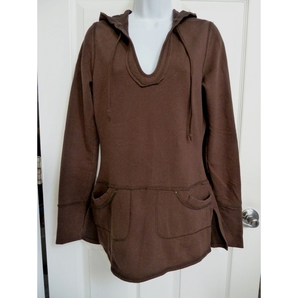 **LOLE Sz Med. Long Sleeve V-Neck Hoodie Raised Seams Sweatshirt Y2K Grunge**